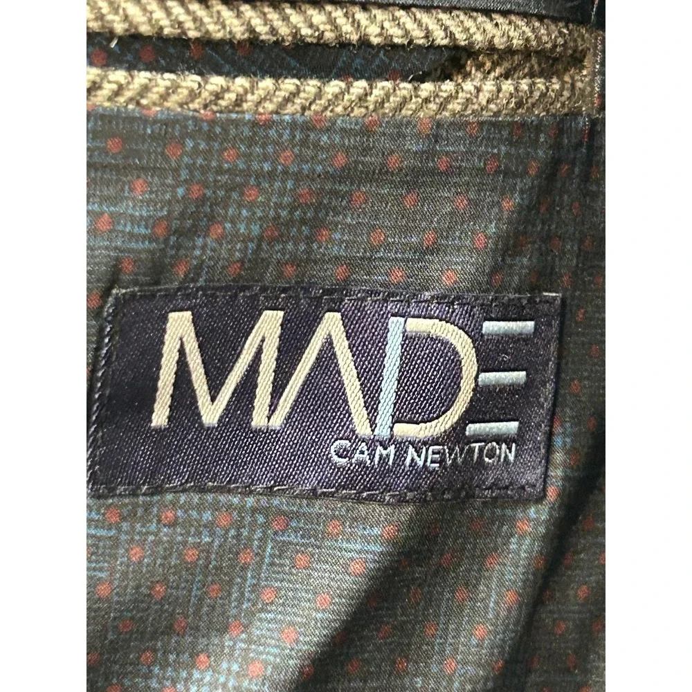 MADE Cam Newton Blazer Mens Large Brown Wool Blend Herringbone Sport Coat Jacket